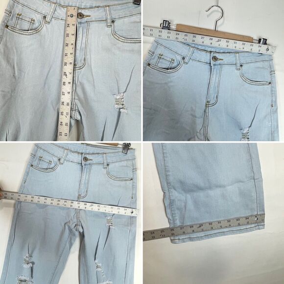 New Women’s Light Wash Distressed Flare Jeans Sz M Fits L XL Stretch High Rise - Picture 9 of 16